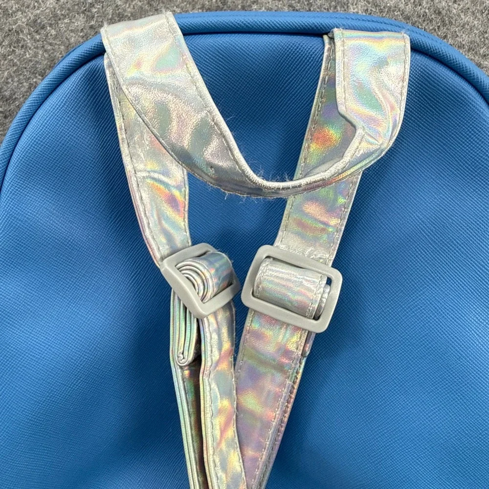 Disney Stitch Mini Backpack Kids Blue Holographic Straps 3D Ears 10in Purple Sil
